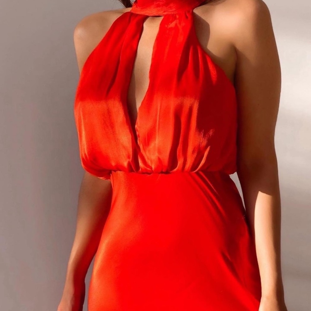 Zara Satin Effects Halter Neck Midi Dress - Picture 8 of 10